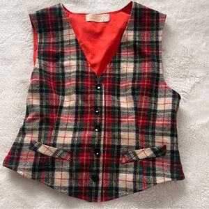 Pendleton Vintage 100% Virgin Wool Plaid Vest Red Tartan Lined USA Made